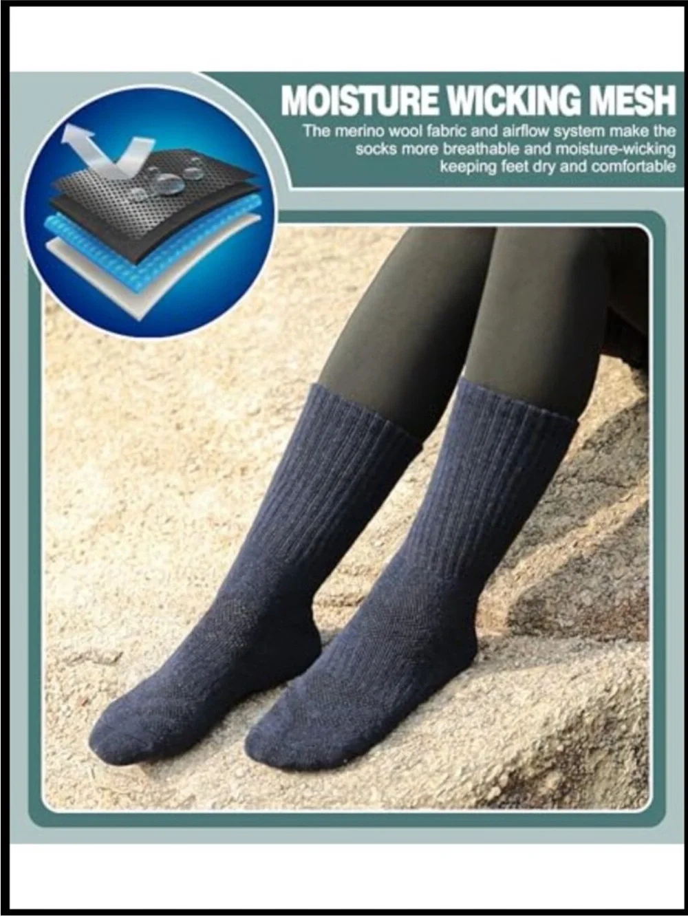 Merino Wool Hiking Socks Women Men Thermal Warm Thick Cushion Moisture Wicking
